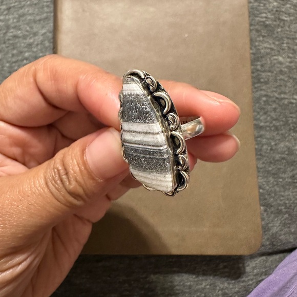 Zebra Calcite 925 Silver Plated Ring - Picture 5 of 8